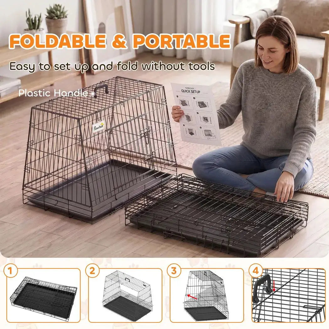 PawHut 35"(90 cm) Car Dog Crate Medium Large Collapsible Slanted Travel Dog Cage with Tray for Car Boot - from PawHut