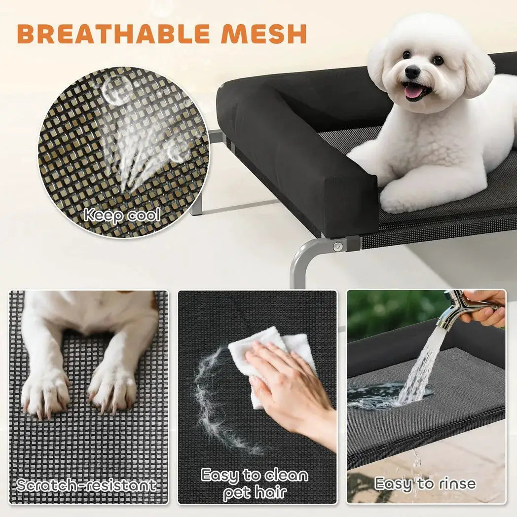 PawHut Elevated Dog Bed with Removable Bolsters, Raised Dog Bed for Small Breeds, Portable Indoor & Outdoor Pet Cots, Black - from PawHut