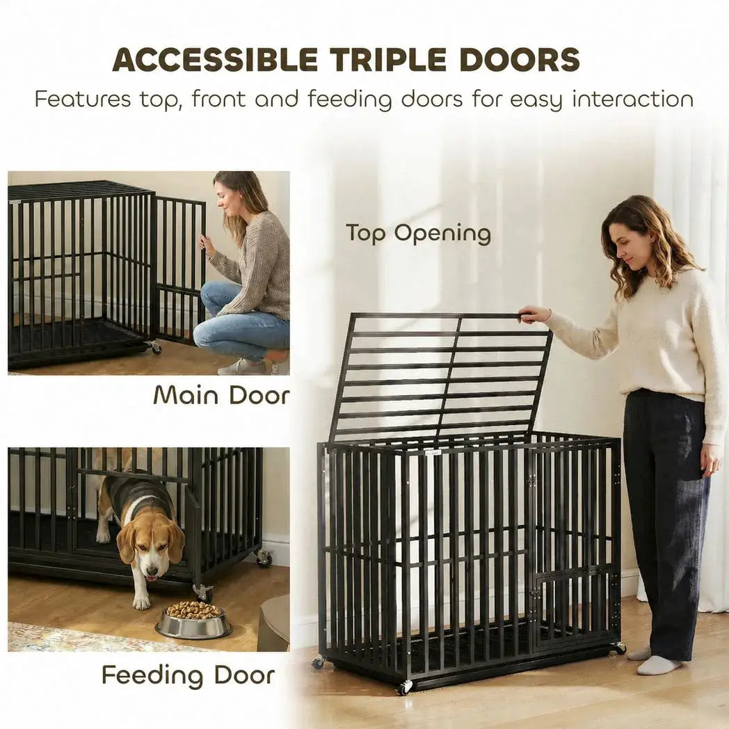 PawHut Heavy Duty Dog Crate, Dog Cage with Wheels for Small Medium Breeds, Metal Pet Kennel with Removable Tray - from PawHut