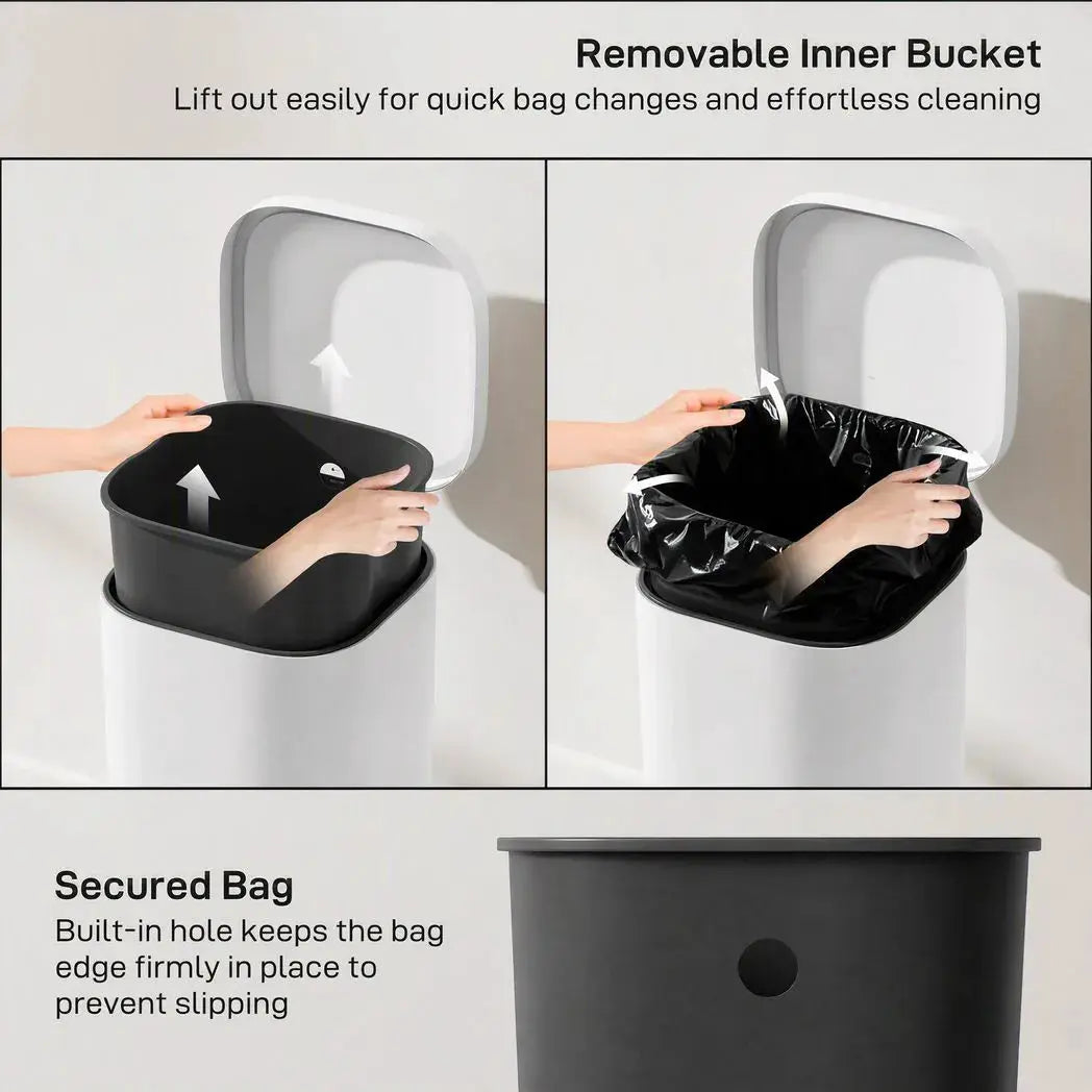 HOMCOM 30L Kitchen Bin, Compact Pedal Bin with Soft-Close and Stay-Open Lid, Removable Bucket for Kitchen, Home, Office, White - from HOMCOM