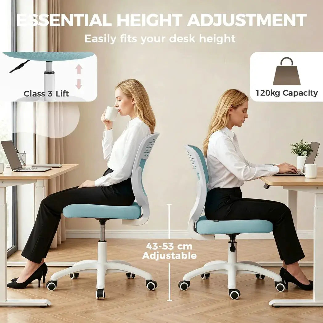 HOMCOM Office Chair, Armless Computer Desk Chair with Breathable Mesh, Adjustable Height, Swivel Wheels, Light Blue - from HOMCOM