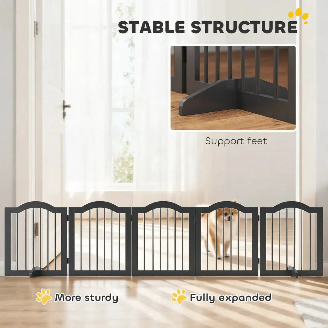 PawHut Freestanding Dog Gate Wooden Stair Gate for Dogs with Support Feet Foldable Pet Fence Safety Barrier for the House Doorway Stairs Black - from PawHut