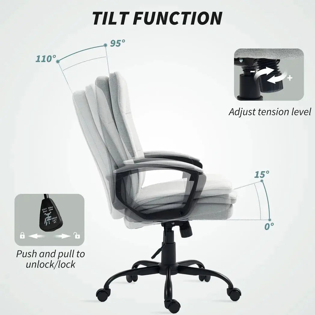 HOMCOM Linen-Look Double-Padded Office Chair - Grey - from HOMCOM