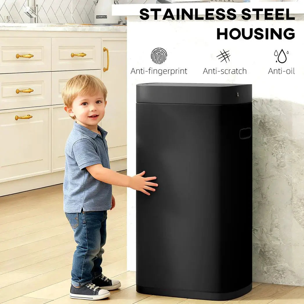 HOMCOM 50L Sensor Bin, Automatic Kitchen Bin, Manual Override, Battery Operated, Inner-Bucket-Free, for Kitchen, Bedroom, Black - from HOMCOM