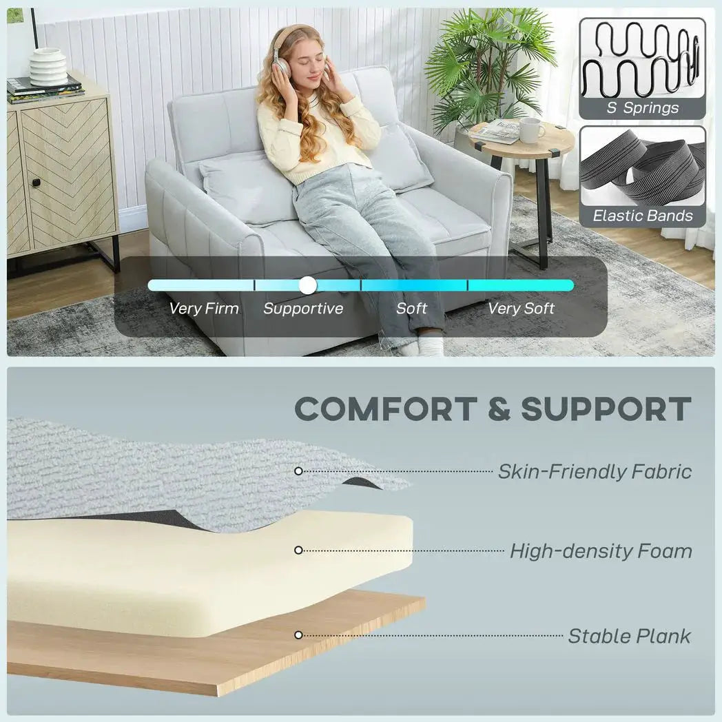 HOMCOM 2 Seater Sofa Bed, 3-in-1 Convertible Sleeper Sofa with Click-clack Adjustable Backrest and 2 Pillows, Light Grey - from HOMCOM