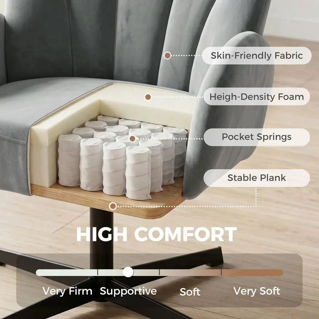 HOMCOM Swivel Accent Chair, Shell-Shaped Armchair with Spring Cushion, Metal Base, Grey - from HOMCOM