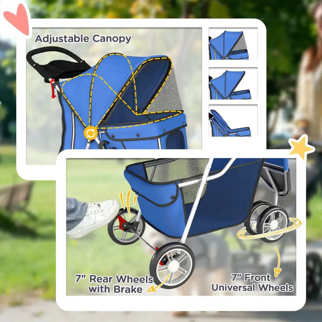 PawHut 3 Wheel Pet Stroller for Small and Miniature Dogs, Blue - from PawHut