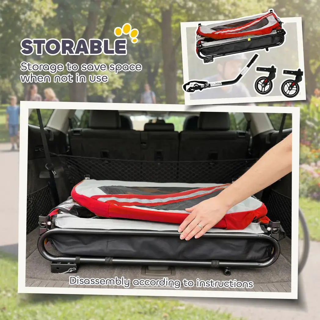 PawHut 2-In-1 Dog Bike Trailer Pet Stroller with Universal Wheel Reflector Flag Red - from PawHut