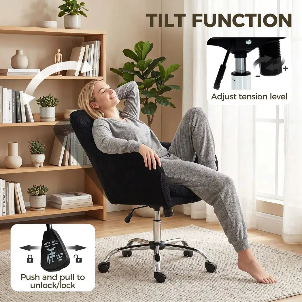 HOMCOM Modern Makeup Vanity Chair, Snow Flannel Office Chair with Tub Back, Black - from HOMCOM