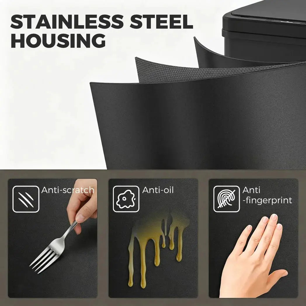 HOMCOM 40L Sensor Bin with Soft-Close Lid, Stainless Steel Automatic Touchless Motion Sensor Kitchen Bin, Black - from HOMCOM