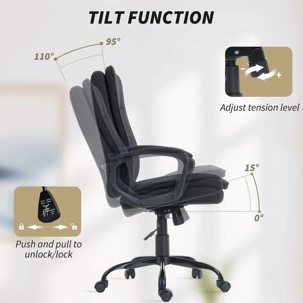 HOMCOM Linen-Look Double-Padded Office Chair - Black - from HOMCOM