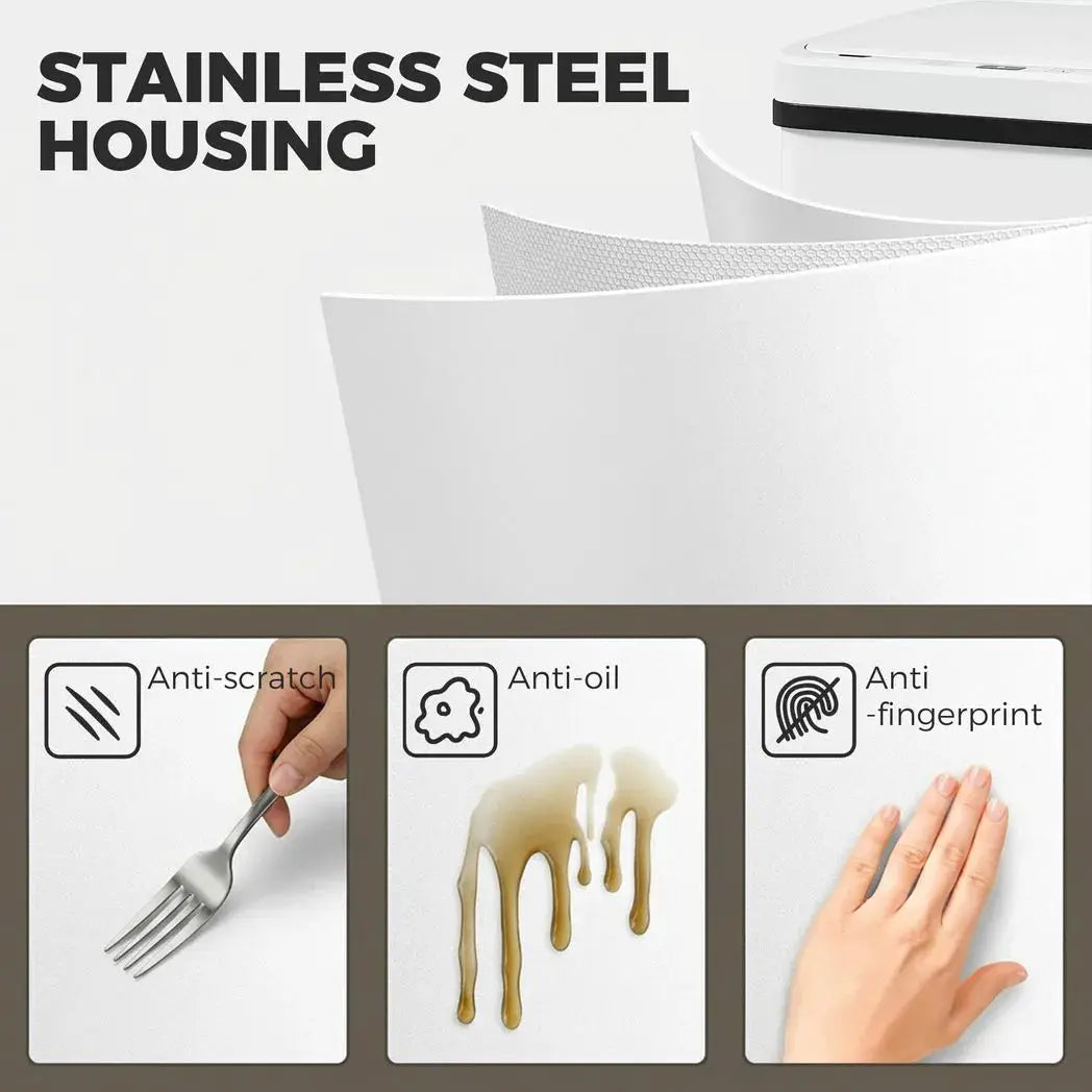 HOMCOM 40L Sensor Bin with Soft-Close Lid, Stainless Steel Automatic Touchless Motion Sensor Kitchen Bin, White - from HOMCOM