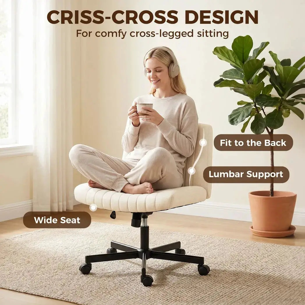 HOMCOM Imitation Linen Criss Cross Legged Desk Chair, Armless Office Chair with Wheels, Green - from HOMCOM