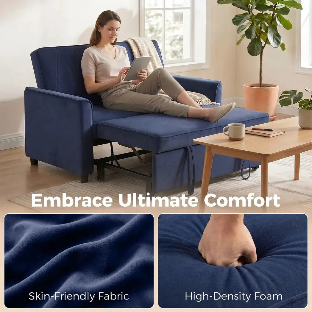 HOMCOM 2 Seater Sofa Bed, 3-in-1 Convertible Pull Out Sleeper Sofa with Click-Clack Adjustable Backrest, Dark Blue - from HOMCOM