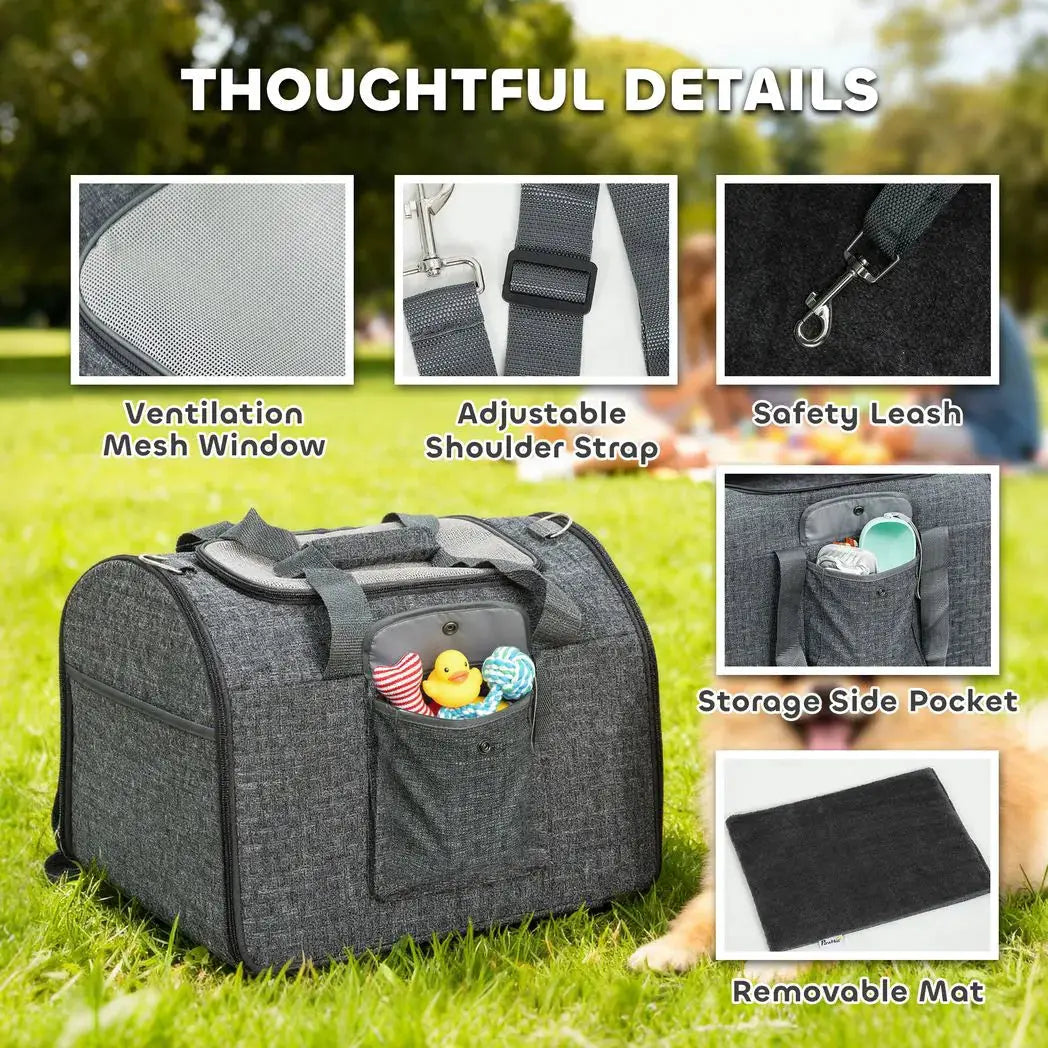 PawHut Soft Sided Cat Carrier Bag, Portable Foldable Pet Carrier with Shoulder Strap & Removable Mat for Small Pet Up to 10kg - from PawHut