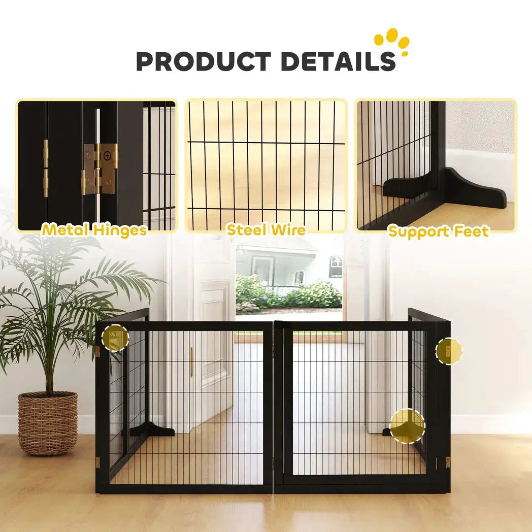 PawHut Wooden Pet Gate, Freestanding Dog Security Barrier with Two Support Feet - Black - from PawHut