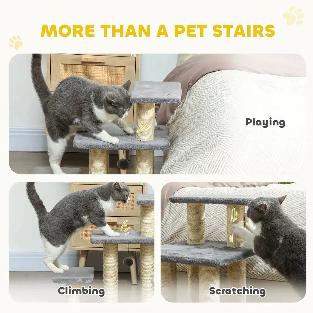 PawHut Pet Steps for Bed, 3 Step Adjustable Pet Stairs for Sofa with 6 Sisal Scratching Posts for Small Dogs & Cats, Grey - from PawHut