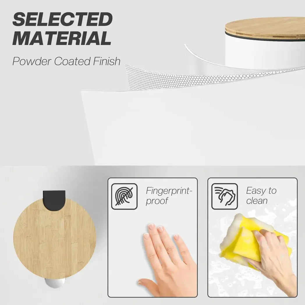 HOMCOM Kitchen Bin, 30 Litre Pedal Rubbish Bin with Removable Bucket, White and Natural - from HOMCOM