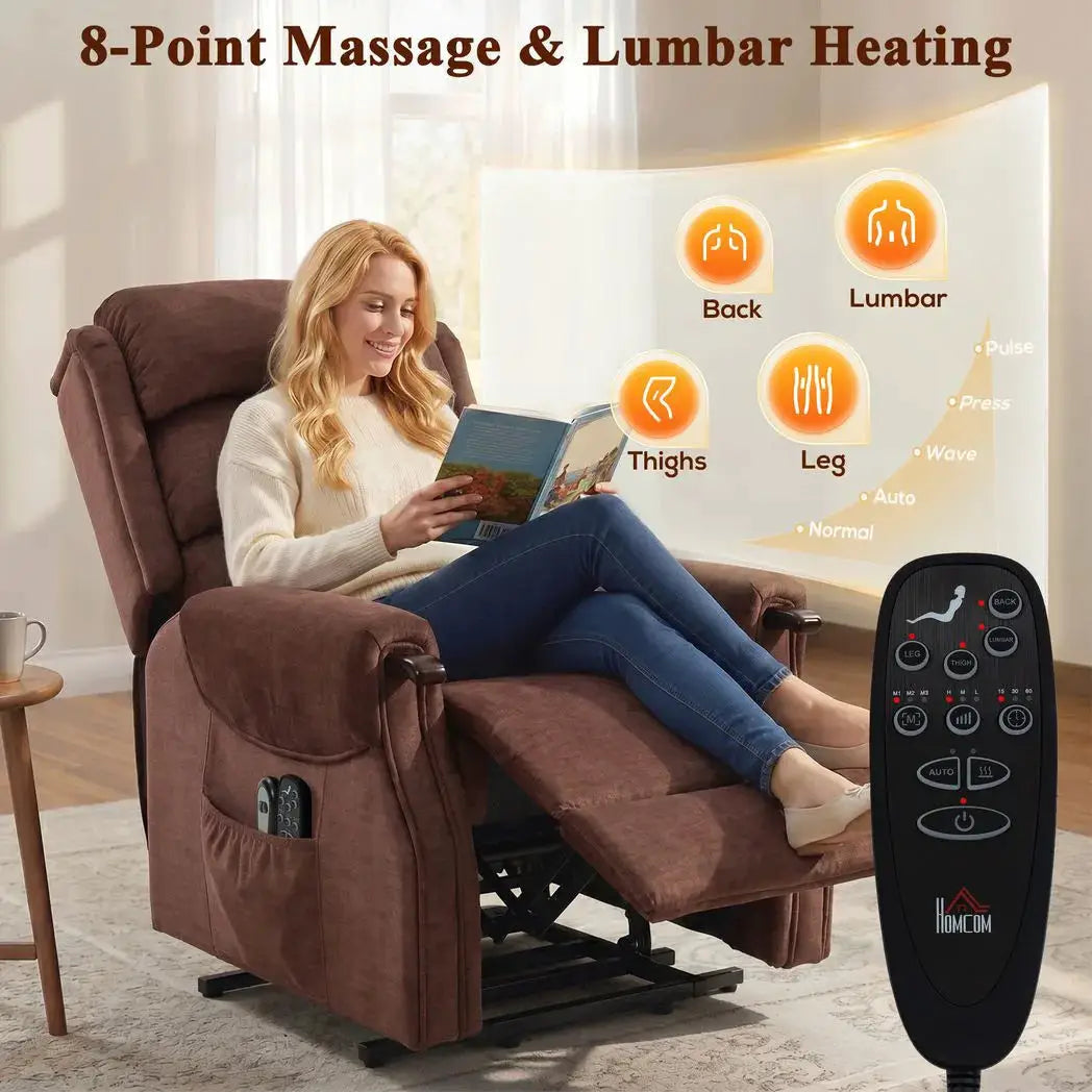 HOMCOM Power Lift Recliner with Vibration Massage and Heat, Lift Chair for Tall with Wood Grip, Pocket Spring, Brown - from HOMCOM