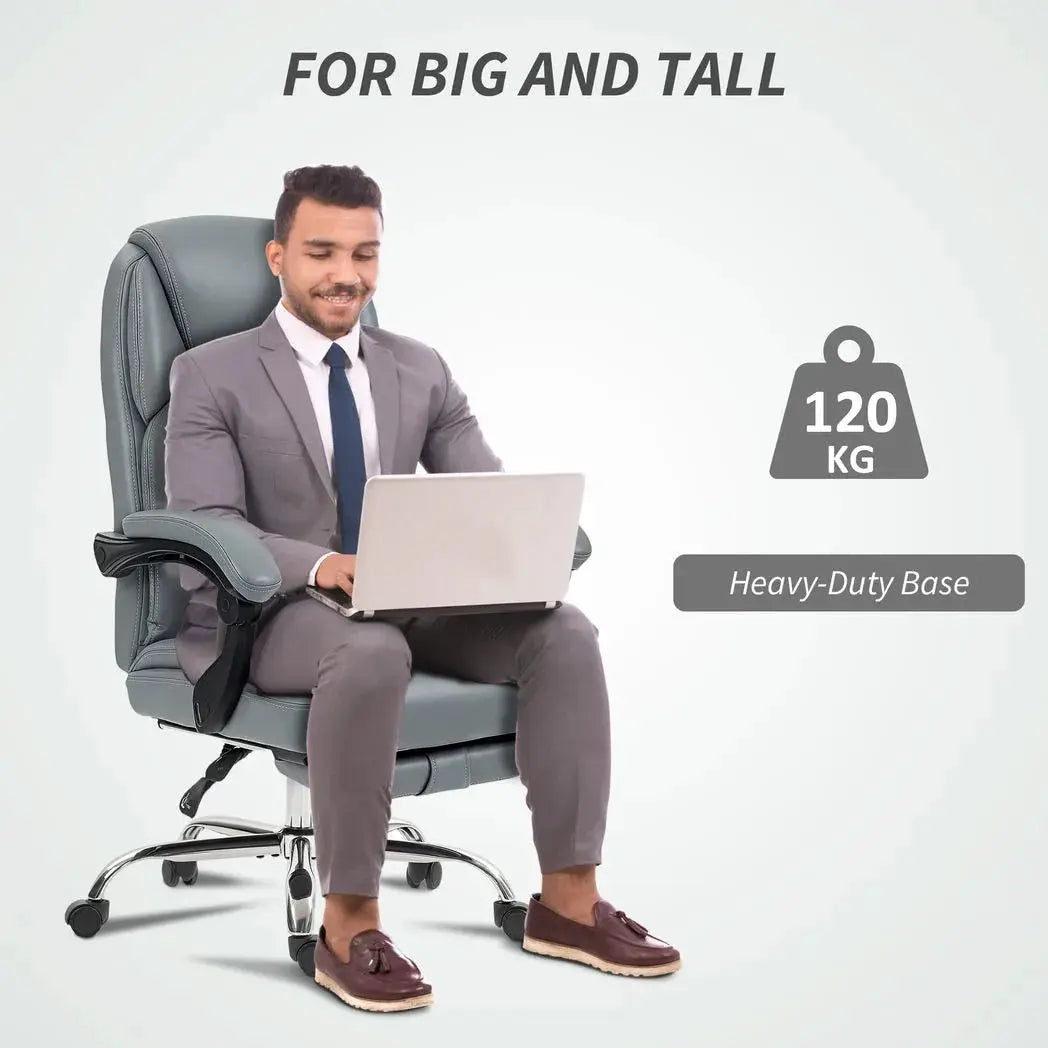 HOMCOM Faux Leather Reclining Office Chair, with Footrest - Grey - from HOMCOM
