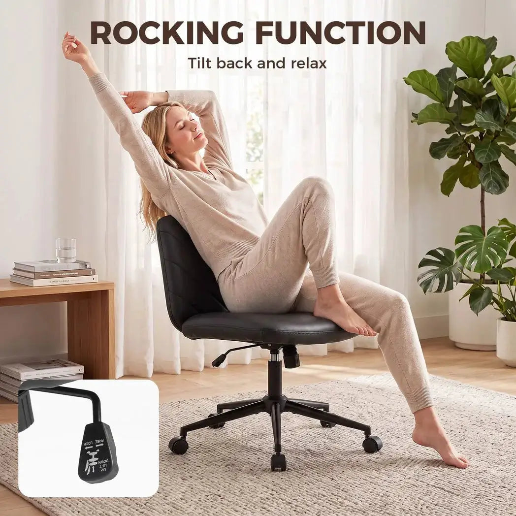 HOMCOM Home Office Desk Chair Height Adjustable Swivel Chair Cross Legged Wide Seat Swivel Wheels Black - from HOMCOM