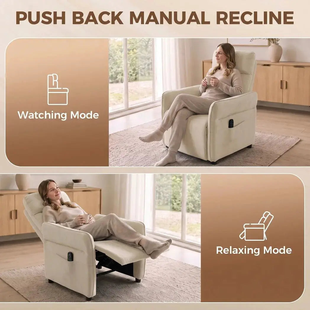HOMCOM Recliner Armchair, Push Back Recliner Chair with Massage & Heat, Adjustable Armrests, Dual Side Pockets, Beige - from HOMCOM