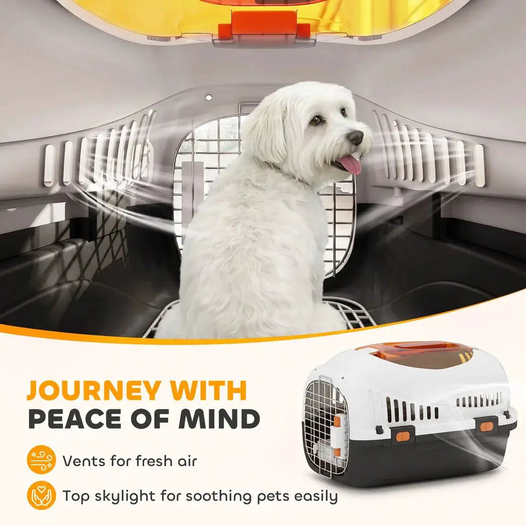 PawHut Plastic Pet Carrier Hard Shell Dog Cat Carrier Max 4 KG Steel Door Feed Bowl Secure Lock 49 x 32 x 31 cm - from PawHut