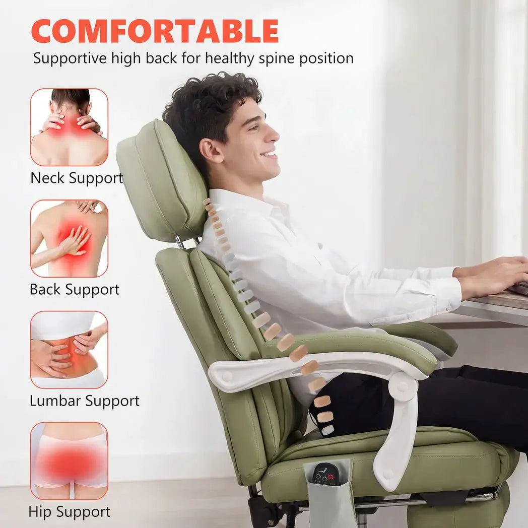 HOMCOM High Back Vibration Massage Office Chair Heated Reclining Computer Chair w/ Adjustable Height, Swivel Wheels, Lime Green - from HOMCOM