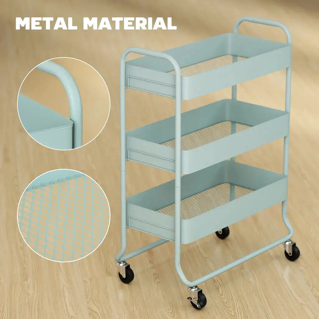 HOMCOM 3-Tier Storage Trolley on Wheels, Rolling Utility Cart with Mesh Backets for Kitchen, Bathroom, Bedroom, Light Green - from HOMCOM