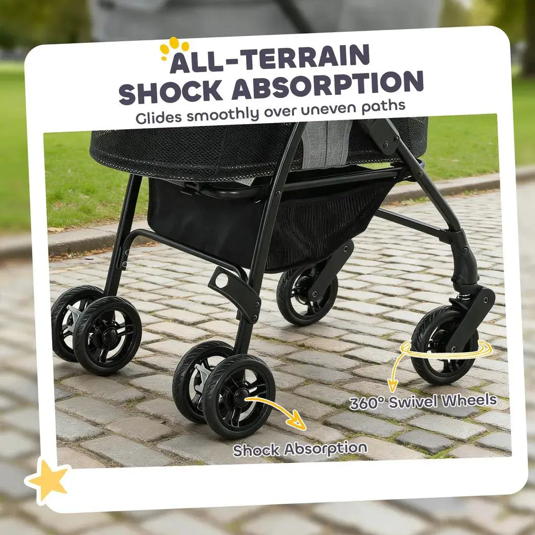 PawHut Pet Stroller, Foldable Dog Cat Stroller with Detachable Carrier, Wheels, Storage Basket, Secure Leash - from PawHut