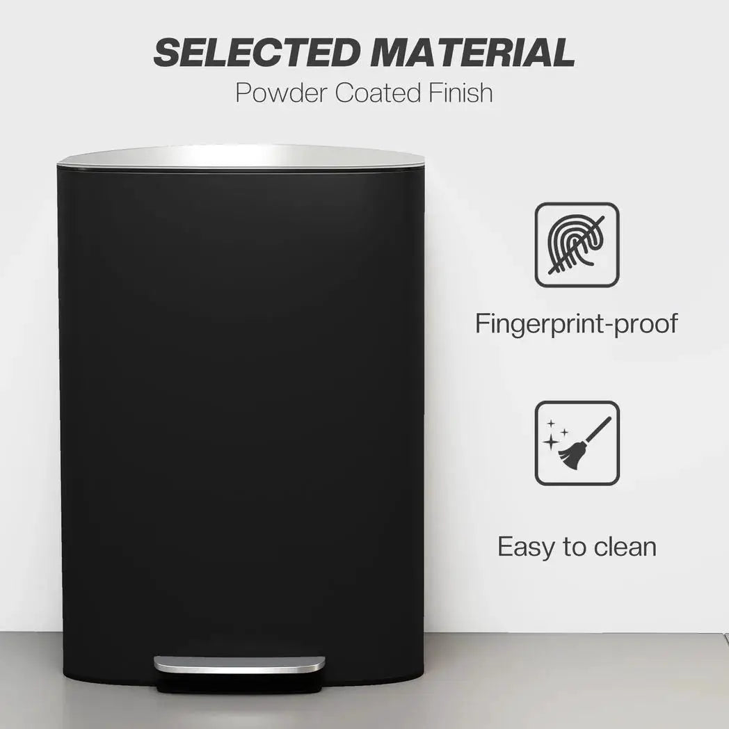 HOMCOM 50L Kitchen Bin with Soft-Close Lid and Stay-Open Function, Stainless Steel Pedal Bin with Removable Inner Bucket, Carry Handle for Kitchen, Office, Home, Black - from HOMCOM