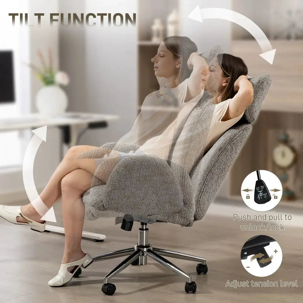 HOMCOM Office Chair with Adjustable Headrest, Spring Pack, Curved Line, Boucle Fabric - Charcoal Grey - from HOMCOM