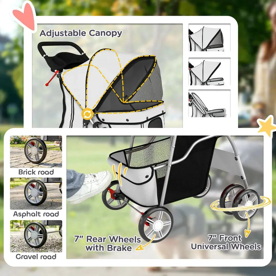 PawHut Dog Pram, Pet Stroller with Reflective Strips, Foldable Cat Stroller with 360° Swivel Wheels, Grey - from PawHut