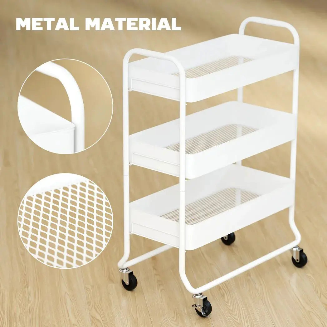 HOMCOM 3-Tier Storage Trolley on Wheels, Rolling Utility Cart with Mesh Backets for Kitchen, Bathroom, Bedroom, White - from HOMCOM