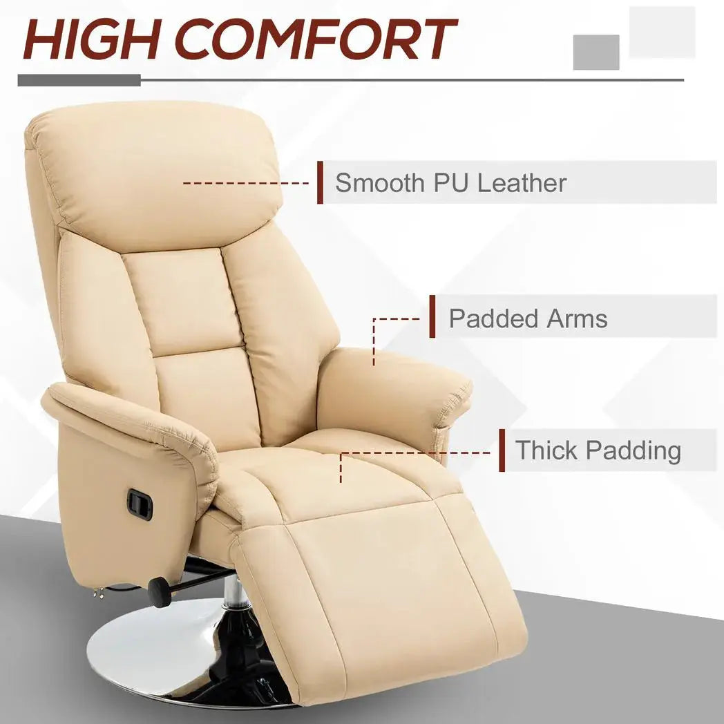 HOMCOM Adjustable Swivel Recliner, Manual Recliner Chair with Footrest, Padded Arms, PU Leather Upholstery, Beige - from HOMCOM