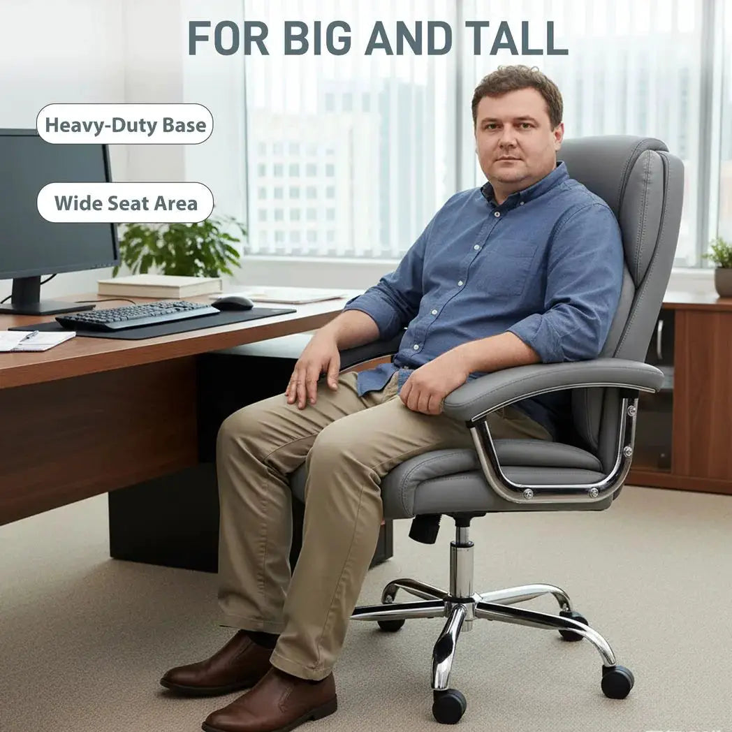 HOMCOM Big and Tall Office Chair 180kg with Spring Cushion, PU Leather - Grey - from HOMCOM