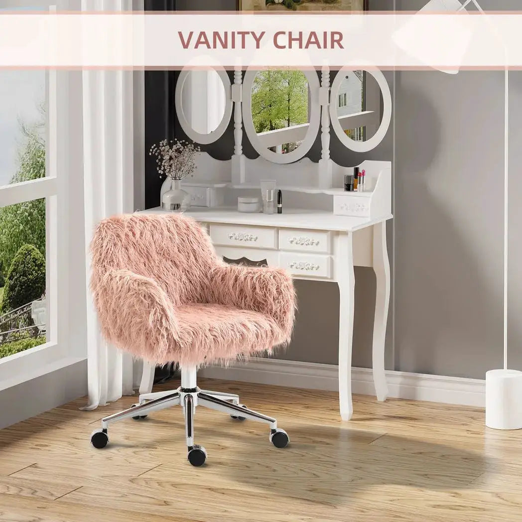 Vinsetto Faux Fur Desk Chair, Rolling Swivel Makeup Chair with Adjustable Height, Armrets for Home Office, Bedroom, Pink - from Vinsetto
