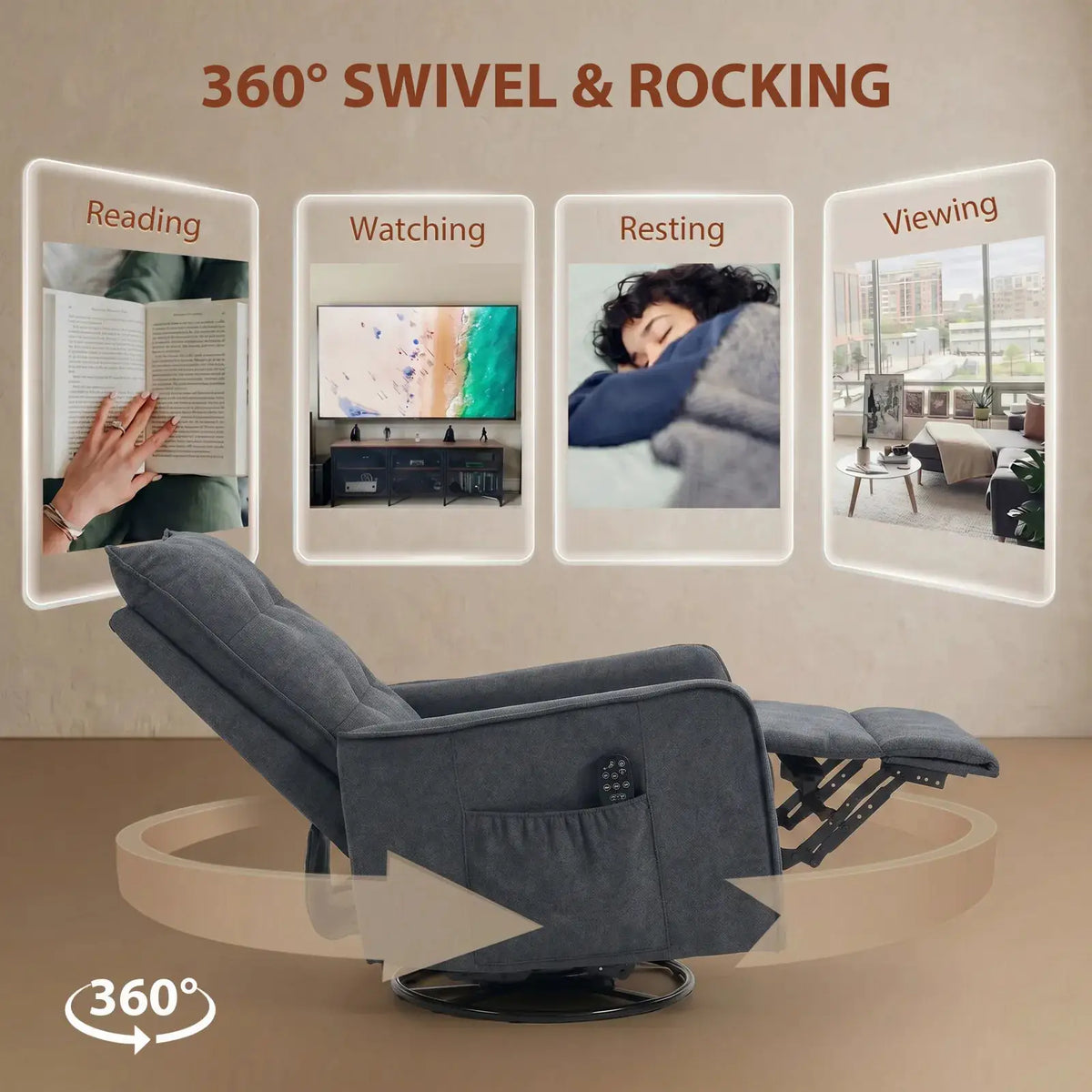 HOMCOM Recliner Armchair, Chenille Recliner Chair with Massage and Heat, 360° Swivel Rocking Manual Recliner, Dark Grey - from HOMCOM