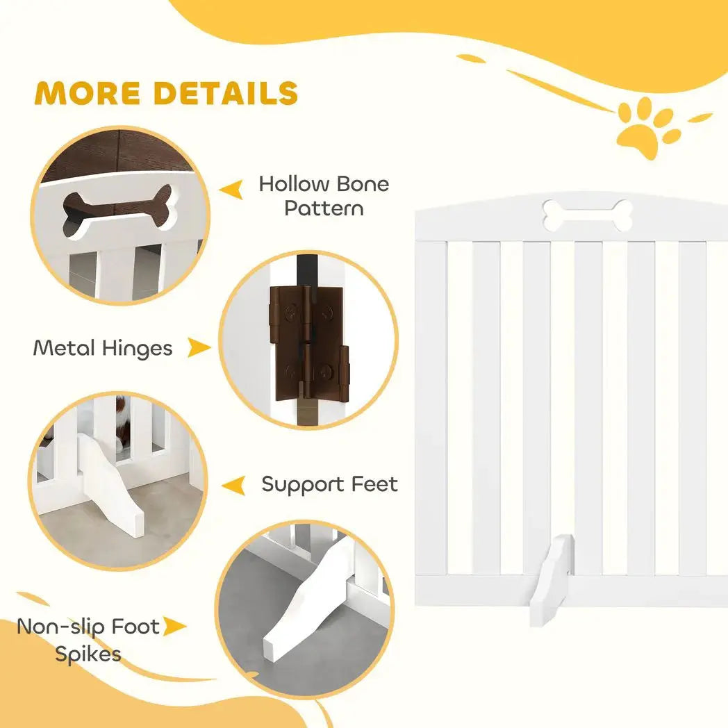 PawHut Wooden Dog Gate, Freestanding Pet Gate with Support Feet for Doorways, Hallways, Stairs, 155L x 61H cm, White - from PawHut