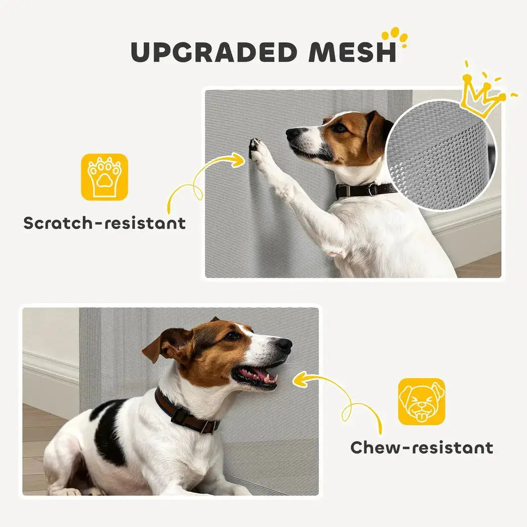 PawHut Retractable Dog Gate, Extends to 140 cm Wide & 93 cm Tall, Mesh Pet Gate with Single Hand Operation, for Stairs Doorways - from PawHut