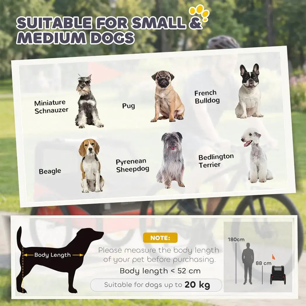 PawHut Dog Bike Trailer, Dog Cart Bicycle Carrier for Small and Medium Pets with 20" Inflatable Rubber Wheels, Red - from PawHut