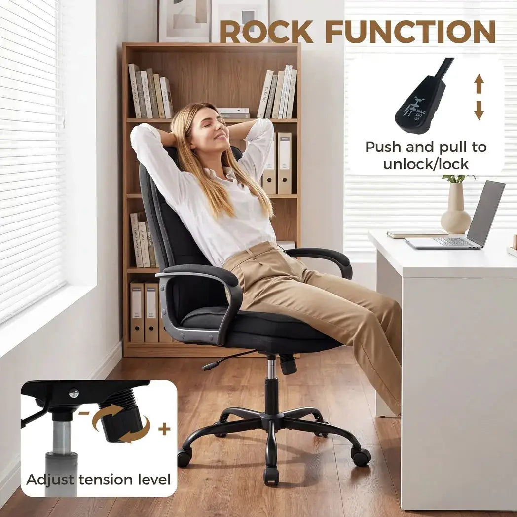HOMCOM Double Padded Linen-Look Office Chair - Black - from HOMCOM