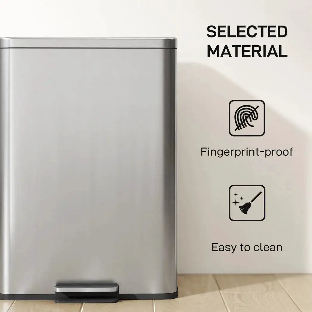 HOMCOM 20L Kitchen Bin with Soft-Close Lid and Stay-Open Function, Stainless Steel Pedal Bin with Removable Inner Bucket for Kitchen, Office, Home, Silver Tone - from HOMCOM