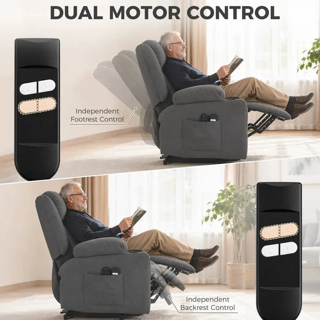 HOMCOM Dual Motor Recliner Chair, 55° Electric Lift Chair for Elderly, Recliner Armchair with Massage and Heat, Dark Grey - from HOMCOM