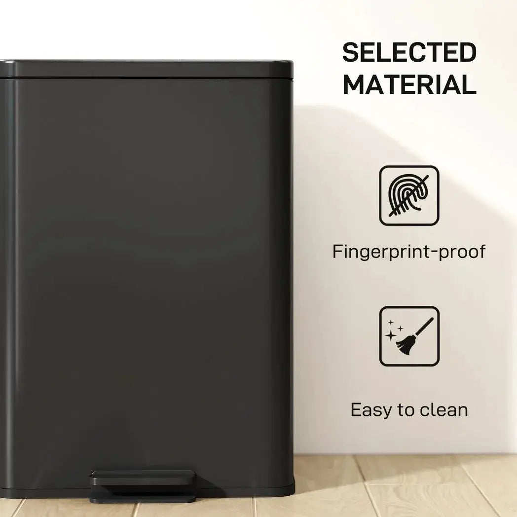 HOMCOM 20L Kitchen Bin with Soft-Close Lid and Stay-Open Function, Stainless Steel Pedal Bin with Removable Inner Bucket for Kitchen, Office, Home, Matte Black - from HOMCOM