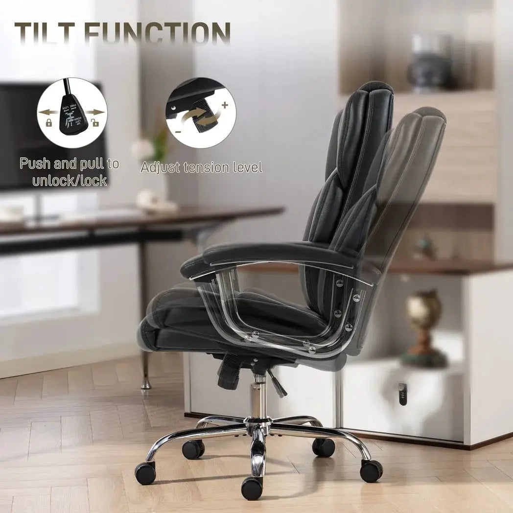 HOMCOM Big and Tall Office Chair 180kg with Spring Cushion, PU Leather - Black - from HOMCOM