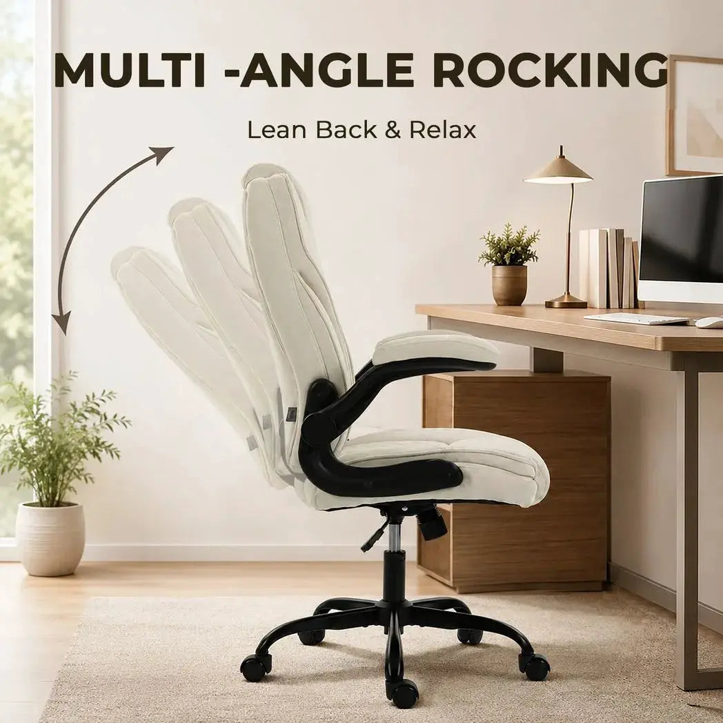 HOMCOM Office Chair, Ergonomic Desk Chair with Flip-up Armrest, Pocket Springs, Swivel Wheels, Adjustable Height, Beige - from HOMCOM