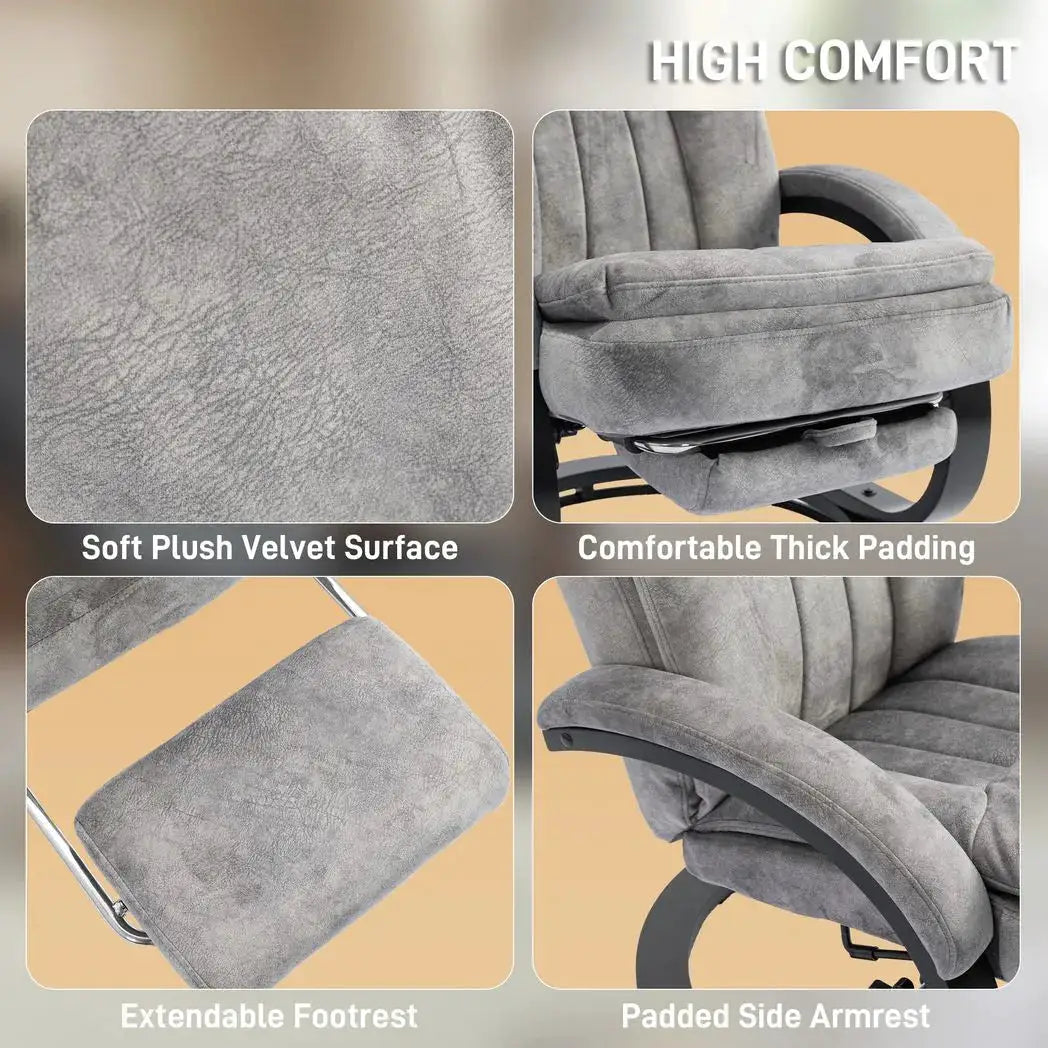 HOMCOM Swivel Recliner Chair with Footrest, Manual Recliner Armchair with Wooden Base, Plush Velvet Upholstered Reclining Chair for Living Room, Bedroom, Office, Grey - from HOMCOM