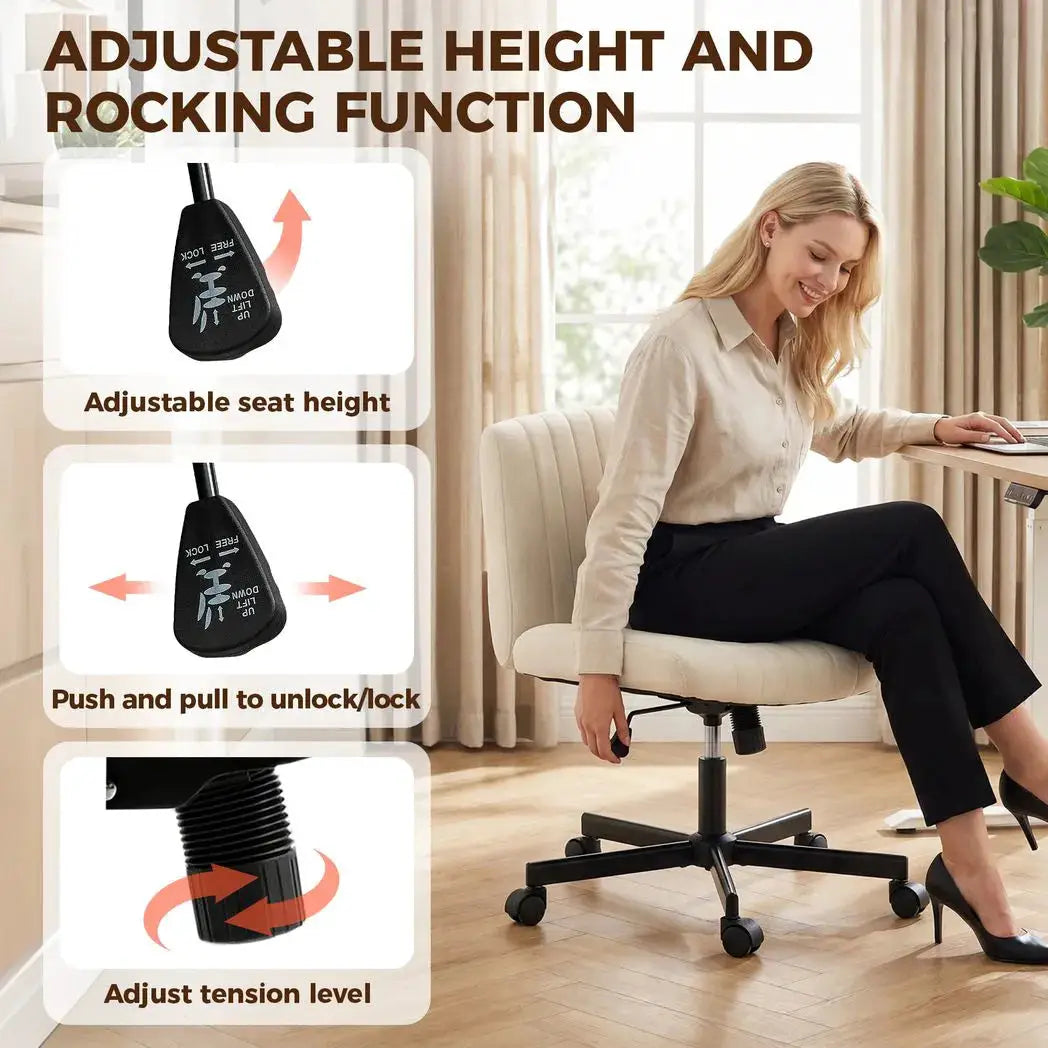 HOMCOM Imitation Linen Criss Cross Legged Desk Chair, Armless Office Chair with Wheels, Green - from HOMCOM