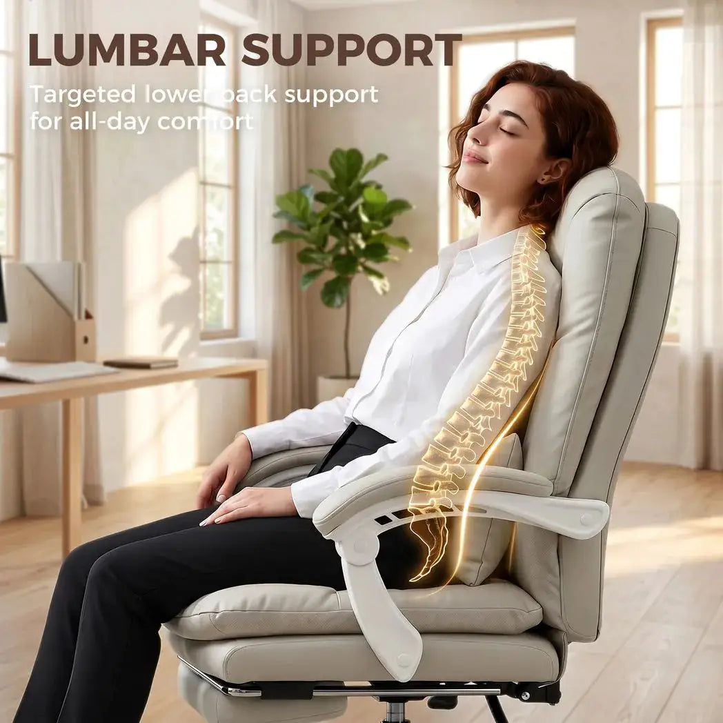 HOMCOM Ergonomic Executive Office Chair, Reclining Desk Chair with Lumbar Support, Footrest, Plush Thick Cushion, Khaki - from HOMCOM